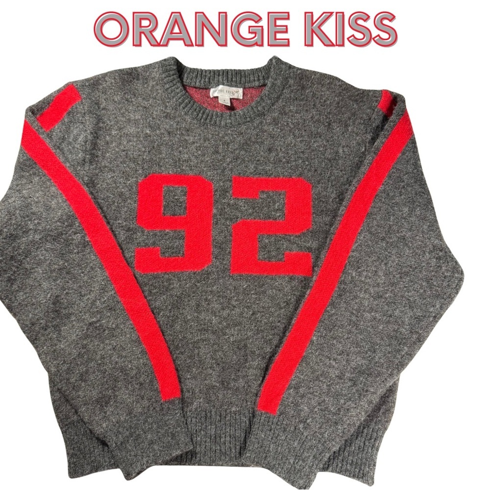 Orange Kiss Women’s Gray Red Varsity Style Sweater‎ Number 92 Size S